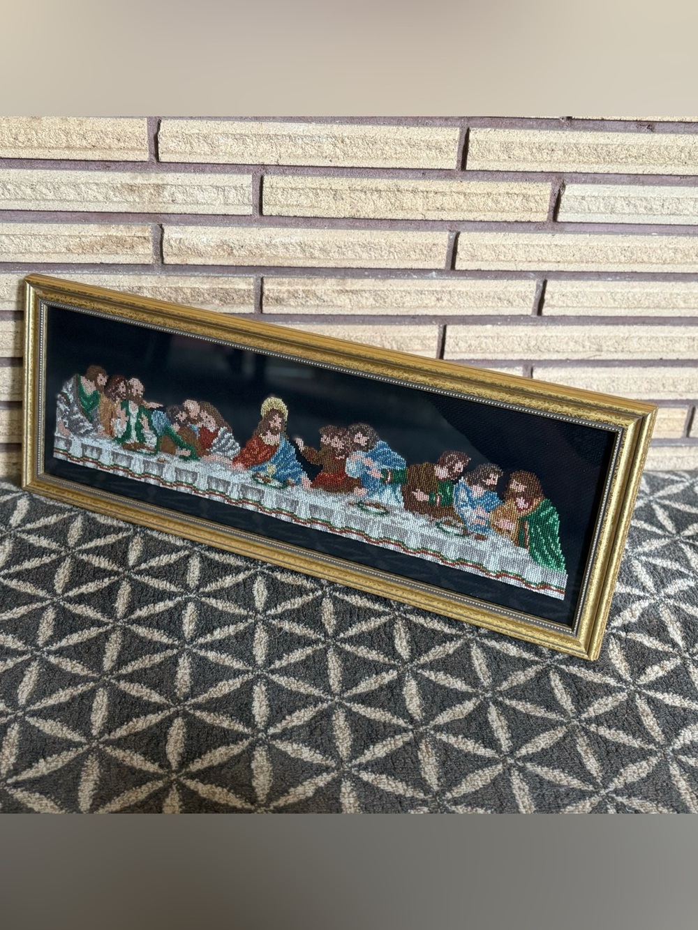 80's "The Lord's Supper" Picture - Cross Stitch Wall Hanging - Religious Art